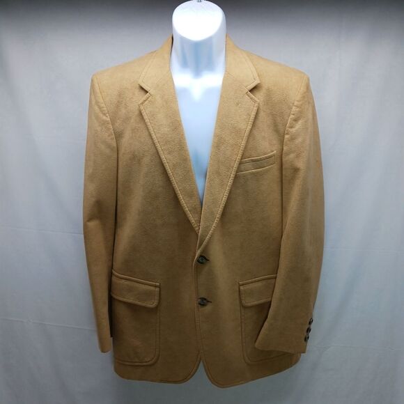 Doncaster 2 Button Blazer Jacket Sport Coat Ultra Suede Tan/ Cream Men's Medium - Picture 2 of 14